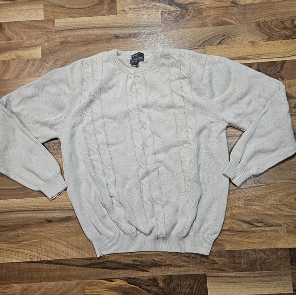 Lyle And Scott Scotland Mens XL 100% Combed Cotton Sweater White Cable Knit - Picture 1 of 6